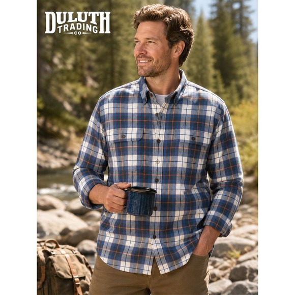 Duluth Trading Co Other - Duluth Trading Co Mens XL Blue Orange Plaid Flannel Button Down Shirt Cotton